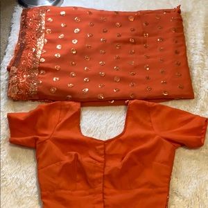 Orange Sequin Saree